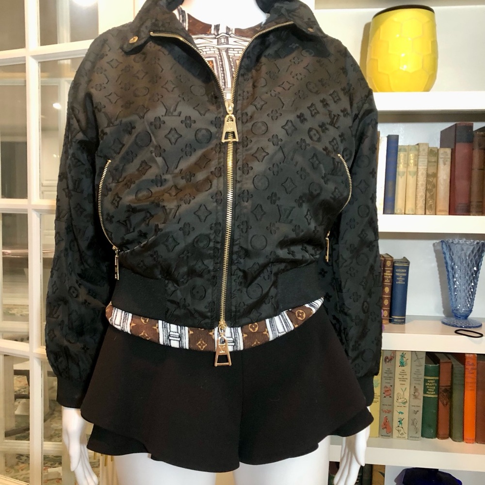 Designer Black Monogram Cropped Jacket